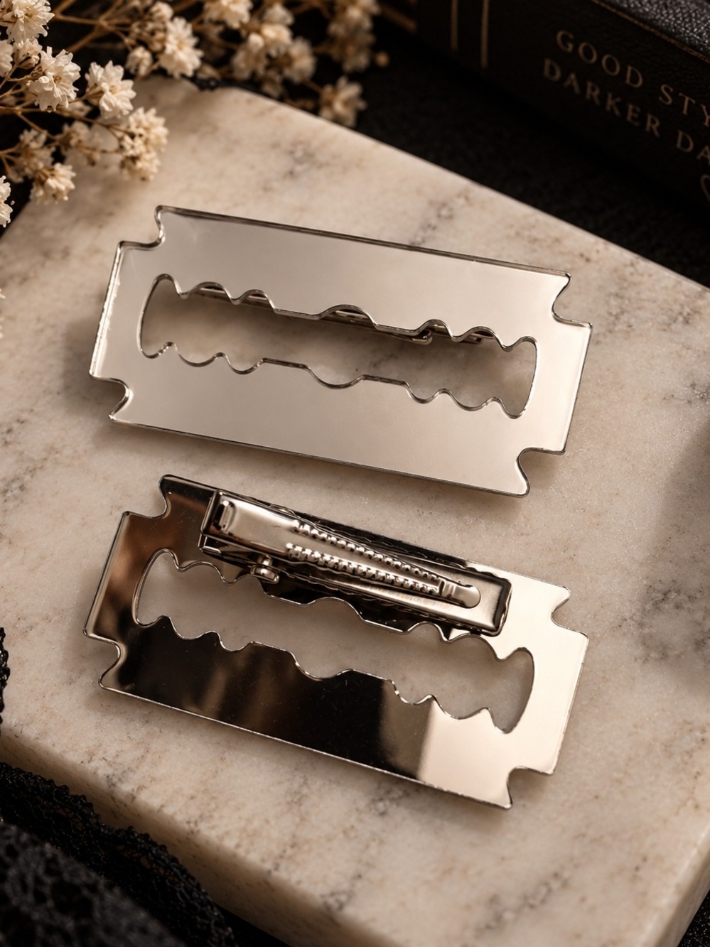 Silver Razor Blade Hair Clips - Men Accessories